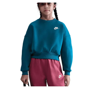 Girls' Sportswear Club Fleece Boxy Crew-Neck Sweatshirt Green Abyss and White-Apparel-Nike-FZ9244-301_3-Tennis Express