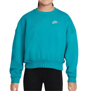 Girls' Sportswear Club Fleece Crew Neck Sweatshirt-Apparel-Nike-FZ9244-345-Tennis Express