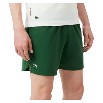 Men's Official Roland Garros Players Tennis Short Green and Sencha,Apparel,Lacoste,,,Tennis Express,GH0336-3I3-3