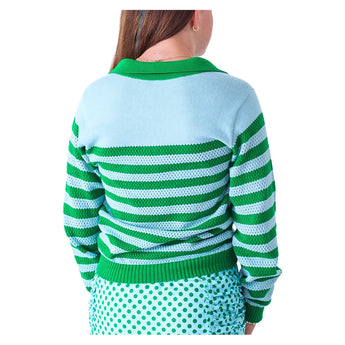 Women's Haley Tennis Sweater Green and Light Blue-Apparel-Bubble-HALS-GLB-1-Tennis Express