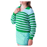 Women's Haley Tennis Sweater Green and Light Blue-Apparel-Bubble-HALS-GLB-Tennis Express