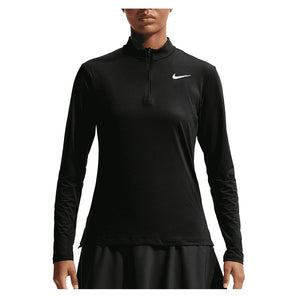 Women's Dri-Fit Victory 1/2 Zip Long Sleeve Tennis Top,Apparel,Nike,010 Black/White,XS,Tennis Express,HF6586-010