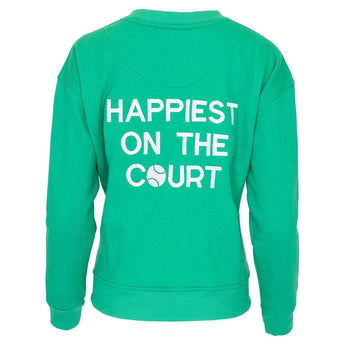 Women's Happiest On The Court Tennis Sweatshirt Green and White-Apparel-CourtLife-HOC-TEN-GRN-F24-2-Tennis Express