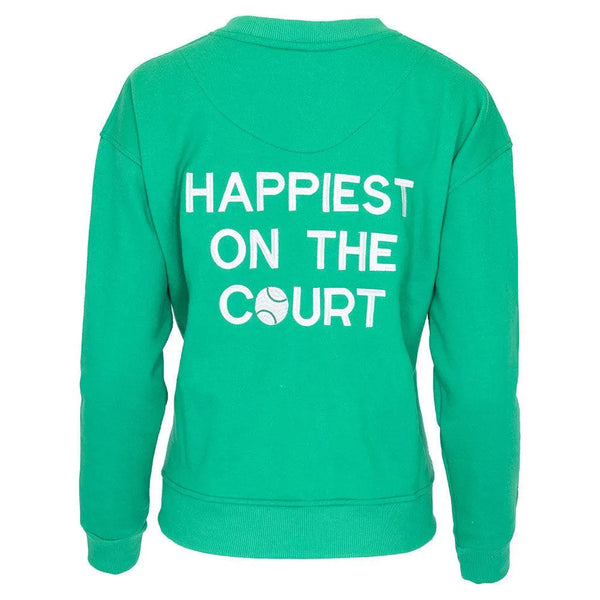Women's Happiest On The Court Tennis Sweatshirt Green and White-Apparel-CourtLife-HOC-TEN-GRN-F24-2-Tennis Express