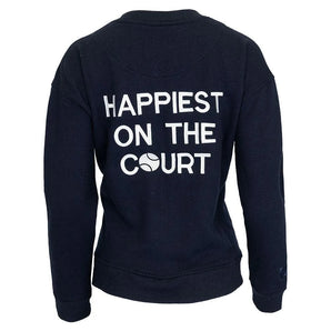 Women's Happiest On The Court Tennis Sweatshirt Navy and White-Apparel-CourtLife-HOC-TEN-NA-F24-q-Tennis Express