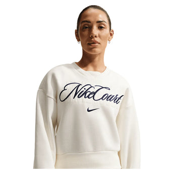 Women's Court Collection French Terry Tennis Crew Sail and Midnight Navy-Apparel-Nike-IB0757-133_3-Tennis Express