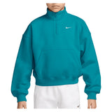 Girls' Sportswear Studio Fleece Oversized 1/4-Zip Top Black and White,Apparel,Nike,300 Energy/White,XS,Tennis Express,IM4948-300