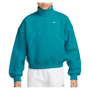 Girls' Sportswear Studio Fleece Oversized 1/4-Zip Top Black and White,Apparel,Nike,300 Energy/White,XS,Tennis Express,IM4948-300