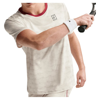 Men's Court Dri-FIT Advantage Print Tennis Top Light Bone and Tough Red,Apparel,Nike,,,Tennis Express,IM6084-072_3