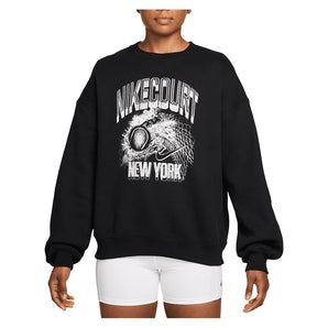 Women's New York Court Studio Fleece Oversized Graphics Tennis Sweatshirt,Apparel,Nike,010 Black/Off Noir,XS,Tennis Express,IM9412-010