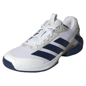 Men's Adizero Ubersonic 5 Tennis Shoes Core White and Dark Blue