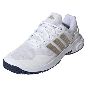 Men's GameCourt 2 Tennis Shoes Core White and Cyber Metallic,Footwear,Adidas,Core White/Cyber Metallic,6.5,Tennis Express,KI0782-S26-y