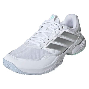 Women's GameCourt 3 Shoes White and Silver Metallic,Footwear,Adidas,White/Silver Metallic,5,Tennis Express,KI2864-y