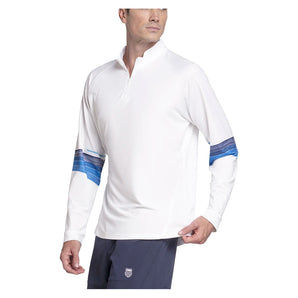 Men's Downforce 1/4 Zip Long Sleeve Tennis Top Peacoat-Apparel-K-Swiss-White/Peacoat-S, [current_file_name-Tennis Express