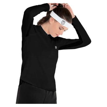 Women's Excel Zip Tennis Long Sleeve-Apparel-K-Swiss-KWT19-B-Black1-Tennis Express