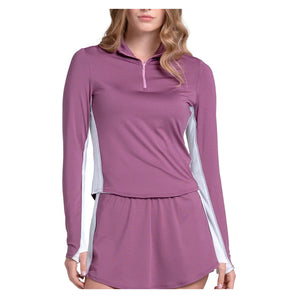 Women's Momentum 1/4 Zip Tennis Long Sleeve Fig and White, K-Swiss, Fig/White, Tennis Express, KWT75-20J582F26-FIG-WHITE-1