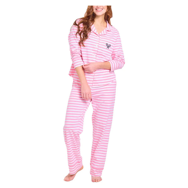Women's Long Pajama Sleep Set Pink Rally Stripes, Ame and Lulu, Tennis Express, LSS370-B-1