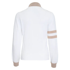 Women's Mulligan Tennis Sweater White and Khaki, Bubble, Tennis Express, MUL-26-WHTKHKF26-1