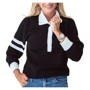 Women's Mulligan Tennis Sweater Black and White, Bubble, Black/White, Tennis Express, MUL-BWHTH26-BLACK-WHITE-1