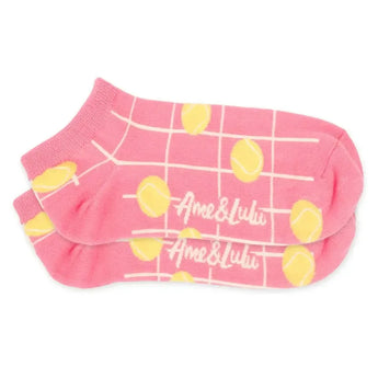 Women's Meet Your Match Tennis Socks-Socks-Ame and Lulu-MYMS-T-S25-CoralTennisGrid-Tennis Express