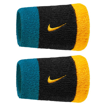 Swoosh Classic Doublewide Wristbands 2 Pack, Nike, 047 Black/Green Abyss, Tennis Express, N1012406-F26-047-BLACK-GREEN-ABYSS-1