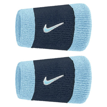 Swoosh Classic Doublewide Wristbands 2 Pack, Nike, 403 Aquarius Blue/College Navy, Tennis Express, N1012406-F26-403-AQUARIUS-BLUE-COLLEGE-NAVY-1