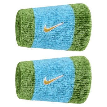 Swoosh Classic Doublewide Wristbands 2 Pack, Nike, 488 Baltic Blue/Chlorophyll, Tennis Express, N1012406-F26-488-BALTIC-BLUE-CHLOROPHYLL-1
