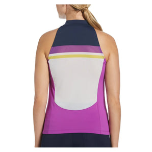 Womens Color Block Zip Halter Tennis Tank Purple Cactus Flower-Apparel-Penguin-O1KFE018-520F24-4-Tennis Express
