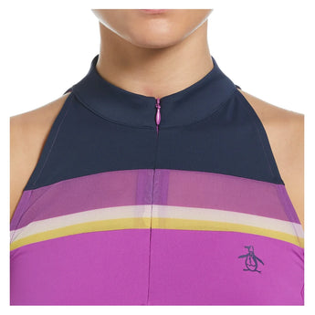 Womens Color Block Zip Halter Tennis Tank Purple Cactus Flower-Apparel-Penguin-O1KFE018-520F24-6-Tennis Express