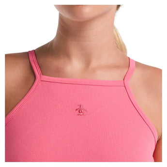 Women's Grid Jacquard Tennis Tank with Shelf Bra Camellia Rose-Apparel-Penguin-O1KFF021-660F25-2-Tennis Express