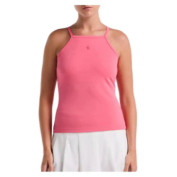 Women's Grid Jacquard Tennis Tank with Shelf Bra Camellia Rose-Apparel-Penguin-O1KFF021-660F25-Tennis Express