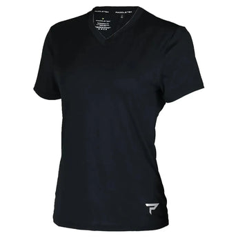Womens Short Sleeve Performance Tennis Top Black and Sleet-Apparel-Paddletek-PTW05-BU24-Tennis Express