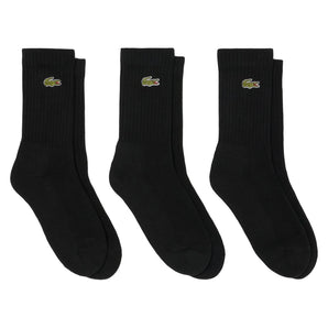 Men's Core Performance Solid Jersey Tennis Tube Socks 3 Pack, Lacoste, 8VM Black, Tennis Express, RA4182-B-8VM-BLACK-1