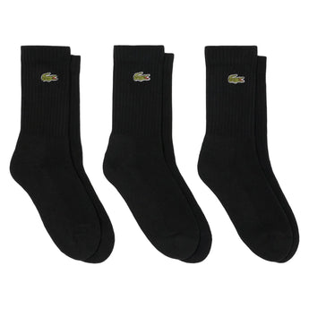 Men's Core Performance Solid Jersey Tennis Tube Socks 3 Pack, Lacoste, 8VM Black, Tennis Express, RA4182-B-8VM-BLACK-1