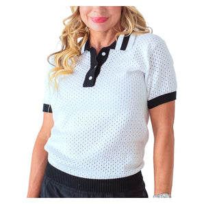 Women's Rally Tennis Sweater White and Black, Bubble, White/Black, Tennis Express, RAL-WHTBLKH26-WHITE-BLACK-1