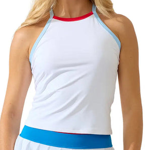 Women's Dropshot Tennis Tank White and Azure,Apparel,Bobbe,White/Azure,XS,Tennis Express,STFF-DT-1111-3