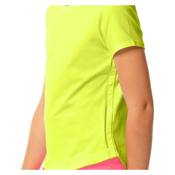 Girls' Dynamic High-Low Short Sleeve Tennis Top Neon Yellow, Lucky In Love, Tennis Express, T188-710BS23-2