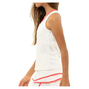 Girls' V-Neck Cutout Tennis Tank White and Coral Crush-Apparel-Lucky In Love-T207-155B-1-Tennis Express