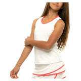 Girls' V-Neck Cutout Tennis Tank White and Coral Crush-Apparel-Lucky In Love-T207-155B-Tennis Express