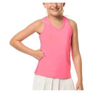 Girls' V-Neck Cutout Tennis Tank Pink-Apparel-Lucky In Love-T207-648B-Tennis Express