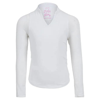Girls' Mandarin Collar Long Sleeve Tennis Top White-Apparel-Lucky In Love-T242-1108-Tennis Express