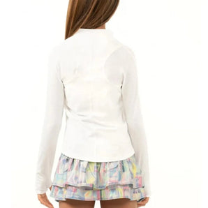 Girls' Mandarin Collar Long Sleeve Tennis Top White-Apparel-Lucky In Love-T242-110BF21-2-Tennis Express