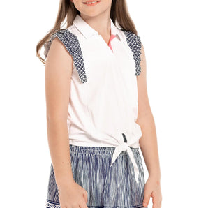 Girls' Bandelier Tie Tennis Polo White,Apparel,Lucky In Love,2XS,,Tennis Express,T255-N93110F22