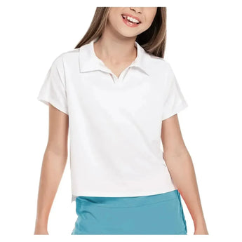 Girls' Cropped Tennis Polo-Apparel-Lucky In Love-T257-B-W-Tennis Express