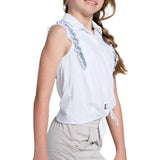 Girls' Lucky Stripe Tie Tennis Polo White-Apparel-Lucky In Love-T287-V38110H24-1-Tennis Express