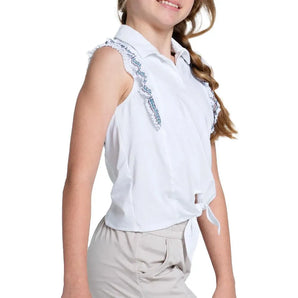 Girls' Lucky Stripe Tie Tennis Polo White-Apparel-Lucky In Love-T287-V38110H24-1-Tennis Express