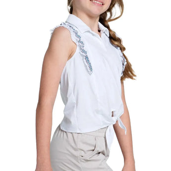 Girls' Lucky Stripe Tie Tennis Polo White-Apparel-Lucky In Love-T287-V38110H24-1-Tennis Express