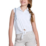 Girls' Lucky Stripe Tie Tennis Polo White-Apparel-Lucky In Love-T287-V38110H24-Tennis Express