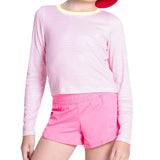 Girls' Victory Steak Long Sleeve Tennis Top Pink-Apparel-Lucky In Love-T293-11A648S25-Tennis Express