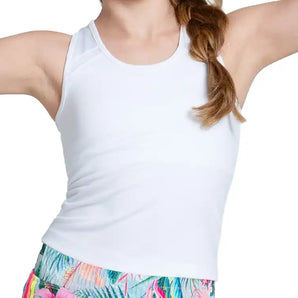 Girls' Mia Tennis Tank with Bra White,Apparel,Lucky In Love,White,2XS,Tennis Express,T299-110-3